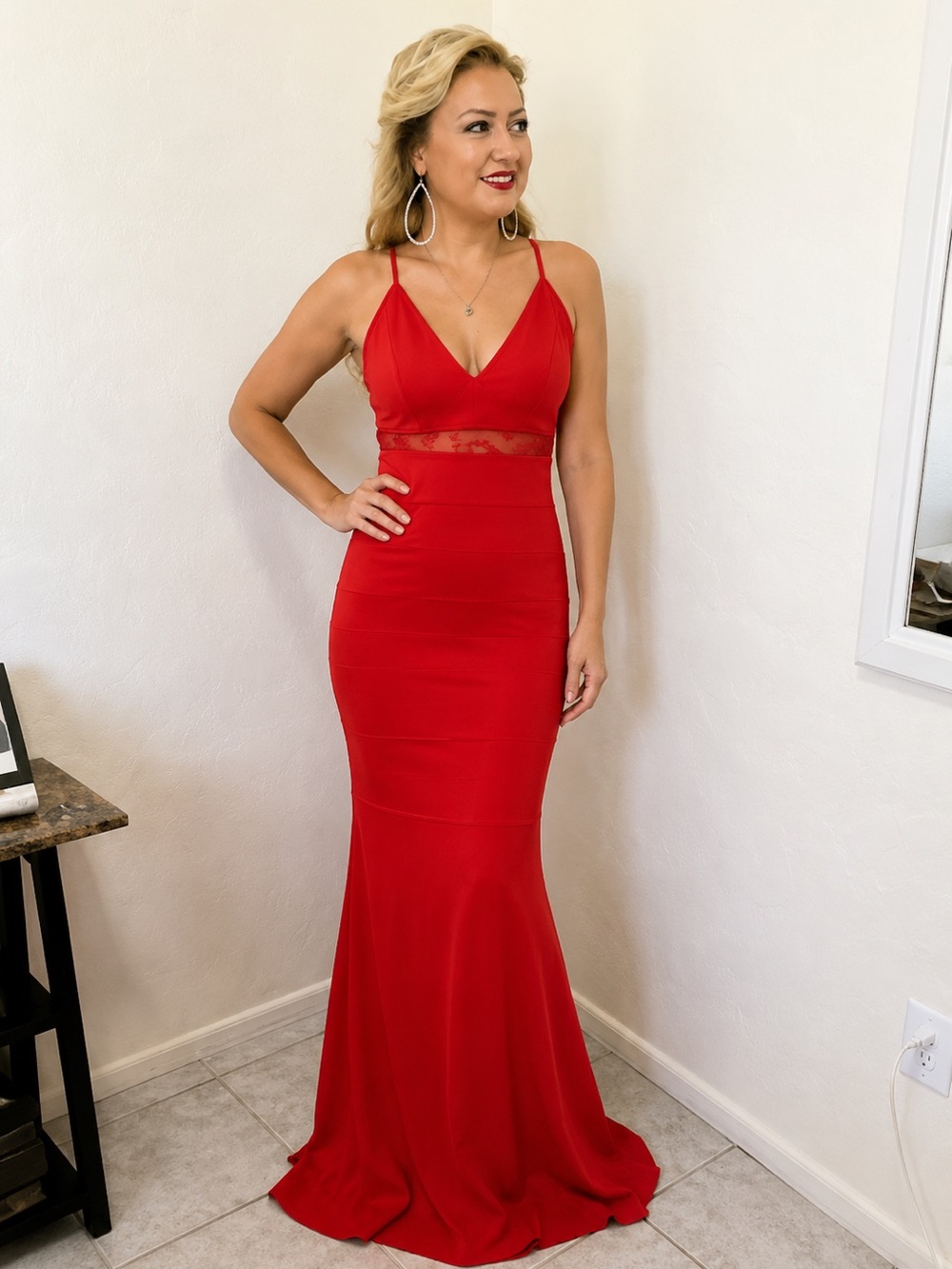Emerald Sundae Coral Red Dress with Rhinestones on Back Size Large